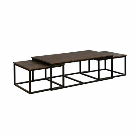 KD CAMA DE BEBE 54 in. Arcadia Acacia Wood Coffee Table with Nesting Tables Antiqued Mocha KD3242736